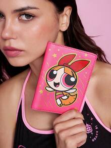 THE POWERPUFF GIRLS X SHEIN 卡通女孩主題金箔PU皮革護照夾與行李吊牌組，可愛旅行文件收納夾附名片夾，卡通迷專用旅行行李箱識別標誌 - 彩色 - 查看 3
