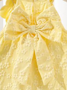 Elladie kids 女童淺黃色3D花朵裝飾掛脖長洋裝，珍珠花蕊點綴提花紋理，優雅公主風，適合宴會/生日派對穿搭，適用日常度假氛圍/派對家庭聚會吸睛造型，夏季 - 黃色 - 查看 8