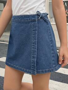 DAZY Tween Girl Side Knot Casual Denim Skirt Summer - Blue - View 1