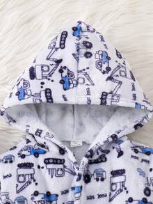 SHEIN Kinder Junge Herbst/Winter Cartoon Auto Muster Langarm Kapuzen Doppelseitig Flanell Loungewear Bademantel - Rot - Übersicht 3