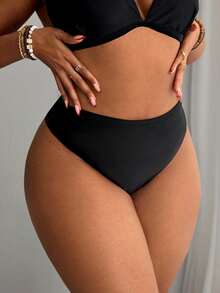 SHEIN Swim 2026 New Spring/Summer Plus Size Women Polka Dot & Solid Color High Waist Bikini Bottom 2pcs Set - Multicolor - View 2