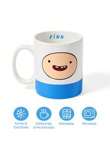 ADVENTURE TIME X SHEIN 1 buah Mug Keramik Bergambar Kartun 10,14oz/300ml, Cocok untuk Air, Susu, Jus, Kopi, Teh, BMO, JAKE, FINN, LUMPY SPACE, ADVENTURE TIME - Putih - View 3