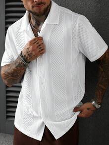 SLATEMANN Men's Solid Color Jacquard Knit Short Sleeve Shirt - White - View 5