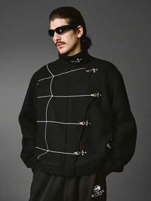 STYNVO Men's Fashion Spiderweb Embroidery Design Zip-Up Stand Collar Jacket - Black - View 1