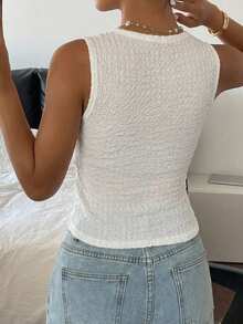 DAZY Solid Color Slim Fit Casual Vacation Summer Tank Top For Women - White - View 2