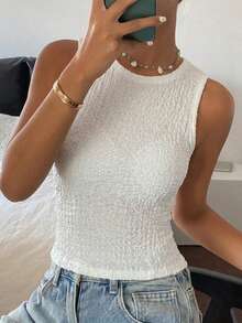 DAZY Solid Color Slim Fit Casual Vacation Summer Tank Top For Women - White - View 4