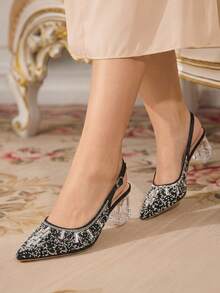 CUCCOO TILAWA Women's Crystal And Glass Rhinestone Pointed Black High-Heeled Shoes, Suitable For Going Out, Banquets, Parties And Other Activities - jet black - View 9