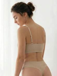 Liftille Plain Seamless Bra & Panty Lingerie Set - Khaki - View 4