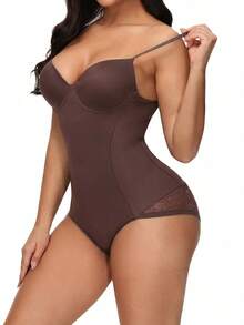 SHEIN 1pc Women's Shaping Jumpsuit (With Underwire) - Coffee Brown - View 5