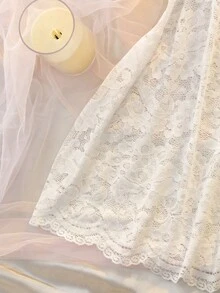 DelicateAllure Camisón de mujer de encaje transparente y sexy para el verano - Blanco - Ver 3