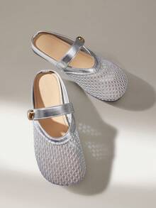 Solecia Mules d'été en maille respirante ajourée, bout carré, talon épais, style rétro, pour le trajet, les rendez-vous, le shopping et le port quotidien, couleur argent - Argent - Voir 2