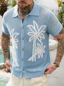 VENTUSAIL Men's Coconut Tree Hollow Knit Top - Baby Blue - View 3