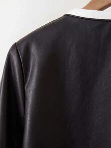 GlowEve CURVE Plus Size Spring/Autumn Casual Commuter Colorblock Trim Jacket - Black and White - View 4