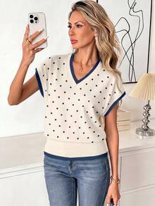 SHEIN LUNE Women's V-Neck Printed T-Shirt, Versatile Summer Top - Multicolor - View 6