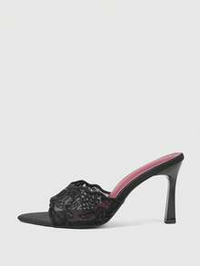Sleekvia Summer New Belt Wear High-Heeled Women's Slippers - Black - View 2