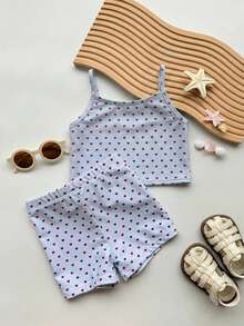 DAZY Young Girl Summer Beach All-Over Print Tankini And Shorts Two-Piece Swimsuit Set - Blue - View 6