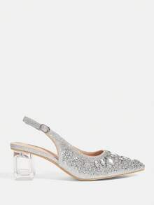 CUCCOO TILAWA Women's Crystal And Glass Rhinestone Pointed Bright Silver High-Heeled Shoes, Suitable For Going Out, Banquets, Parties And Other Activities - Bright silver - View 2