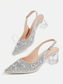 CUCCOO TILAWA Women's Crystal And Glass Rhinestone Pointed Silver High-Heeled Shoes, Suitable For Going Out, Banquets, Parties And Other Activities - flash silver - View 6