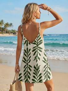 SHEIN LUNE Casual Minimalist Plus Size Women's Plant Silver Fox Print Camisole Dress For Daily Wear - Multicolor - View 2
