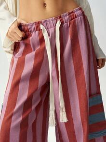 Bohemela Casual Woven Striped Loose Wide Leg Women's Long Pants - Multicolor - View 3