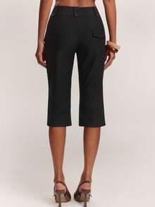 SHEIN BAE Spring/Summer Women's Casual Commute Black Slim Fit Stretch Capri Pants, Suitable For Beach Going Out Vacation, Fashionable Streetwear - Black - View 2