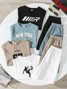 SHEIN 青少年男孩字母印花T恤短褲套裝 - 彩色 - 查看 3