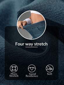 Flexra Stretchy Slimming Mid-To-High Waist Denim Shorts Gym Dark Blue Summer Casual Sporty - Dark Wash - View 4