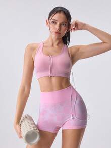 Loungeista EMUPER 3pcs Seamless Front Zipper Women Casual Sports Bras, Hollow Breathable Racerback Fitness Yoga Sports Underwear - Multicolor - View 1
