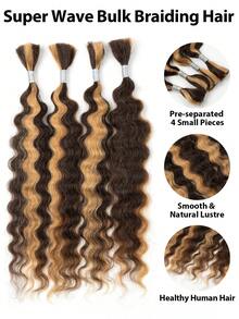 BOHO Braids 4PCS Highlight Super Wave Bulk Human Hair Extensions Super French Curl Bulk Braiding Hair For Bohemian Knotless Godness Braids Deep Wave Bulk Braiding Hair 95g/Pack - S4/27 - View 6