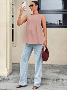 MaterniWear Maternity Solid Color Pleated Casual Versatile Daily Wear Top - Pink - View 5