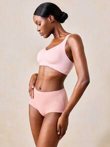 Veilyse Seamless Backless Wireless Thin Adjustable Strap Bra, Lingerie - Pink - View 5