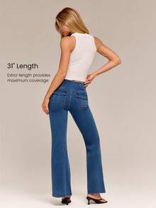GLOWMODE Jeanius Moves DenimGlow Stretchy Breathable Mid-Rise Flare Yoga Denim Pants With 5-Pocket Design Daily Casual Wear - Blue - View 6