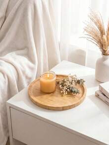 1pc Round Bamboo Wooden Storage Tray, Multifunctional Household Decor Serving Tray For Coffee Cups, Jewelry, Eyeglasses, Watches, Perfect For Kitchen, Home Decor, Holiday Party Organizer - Beige - View 4