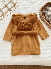 LMoss Kids Kids Young Boy Knit Solid Color Embroidered Hooded Casual Autumn Winter Cardigan Loungewear - Khaki - View 3