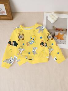 LOONEY TUNES X SHEIN Sweatshirt Lucu Lengan Panjang Leher Bulat Motif Kartun untuk Bayi Perempuan - Putih - View 1