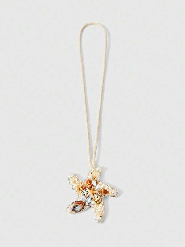 ROMWE Kawaii A Bohemian Handmade Shell Rhinestone Starfish, Turtle, Whale, Seahorse Bag Pendant, Suitable For Holiday Straw Woven Bags And Tote Bags Decoration