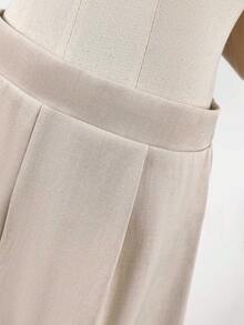 SHEIN LUNE Women's Metal Buckle Button Blazer Vest And Casual Blazer Shorts Set - Apricot - View 6