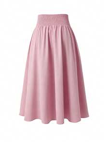 Rometta Plus Size Women's Casual Solid Color Long Skirt, Versatile For Daily Work - Dusty Pink - View 2