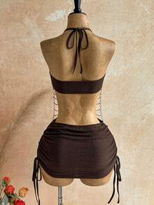 Soleia Women's Sexy Chain Decor Backless Halter Neck Mini Dress For Summer Beach Night Out Dark Brown - Brown - View 2