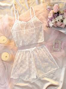 DelicateAllure Women's Sexy Lace Sleepwear Set - White - View 1
