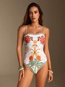 Swim Oasis Women's Floral Print One-Piece Swimsuit And Shorts, Suitable For Beach Vacation, Pool Party, Beach Party - Multicolor - View 15
