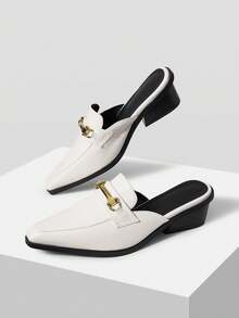 Mnmlis Fashion High Heels, Comfortable And Simple For All Seasons, Thick Heel And Slip-On Design Are Suitable For Various Fashion Combinations - White - View 1