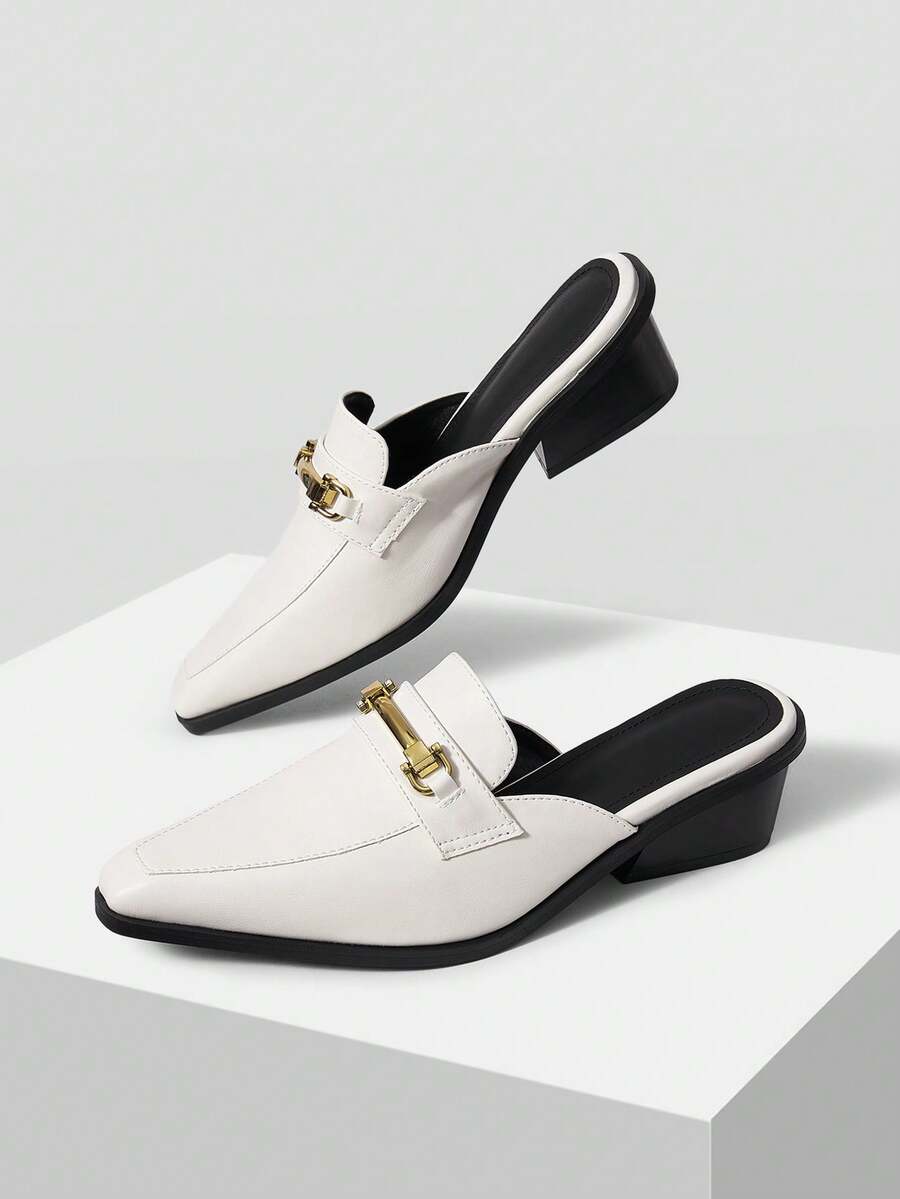 Mnmlis Fashion High Heels, Comfortable And Simple For All Seasons, Thick Heel And Slip-On Design Are Suitable For Various Fashion Combinations - White - View 1