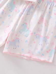 SHEIN 女童粉色甜美可愛短袖短褲舒適兩件式居家服套裝 - 彩色 - 查看 6