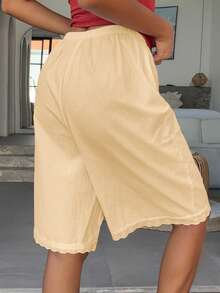 Livesso Women's Lace Patchwork Solid Color Short 5-Inch Pajama Pants - Yellow - View 2