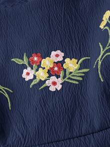 Skyraze 刺繡貝殼袖荷葉邊飾時尚迷你洋裝 - 藏蓝色 - 查看 6