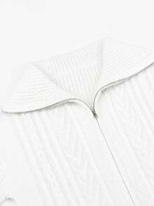 INAWLY Autumn/Winter Casual Versatile Solid Color Zip-Up Cardigan - White - View 4