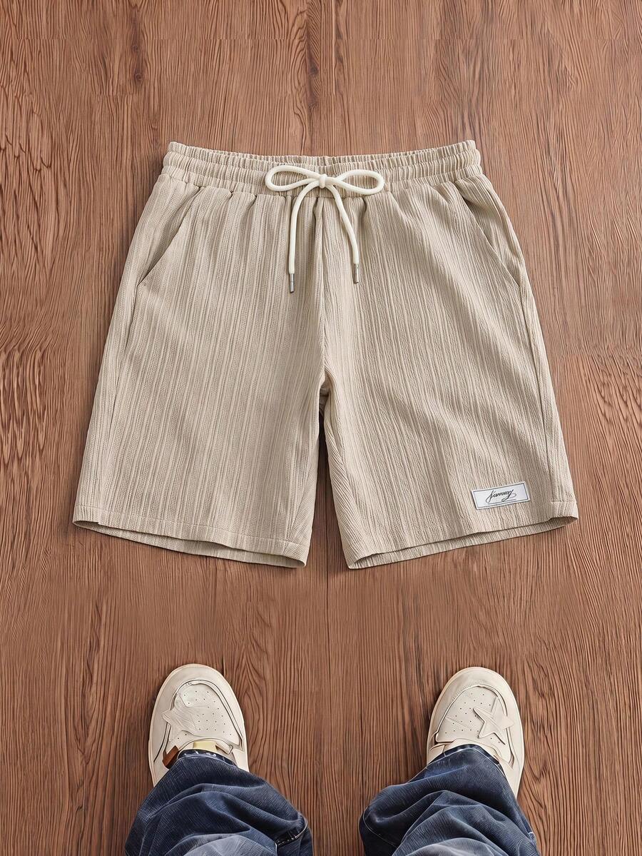 NORVETH Men's Drawstring Waist Pocket Casual Versatile Daily Travel Shorts - Apricot - View 1