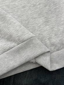 Attitoon Casual Minimalist Vacation Style Women's Loose Half-Zip High Neck Fleece Sweatshirt Suitable For Autumn/Winter And Spring/Summer Beach Outfits - Grey - View 5