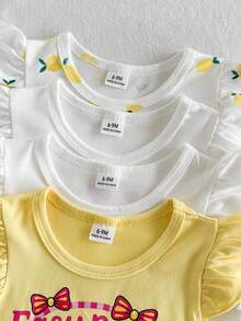 SHEIN Vintaside Kids 8件組 0-3歲女嬰 春夏新款圖案印花休閒日常出遊可愛趣味田園風女童荷葉袖背心T恤與短褲度假海灘百搭島嶼風8件組 - 彩色 - 查看 6